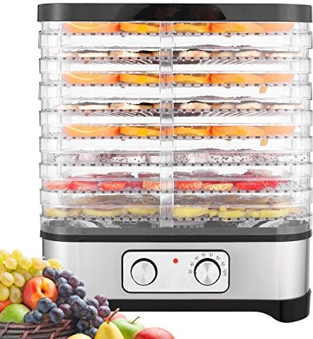 Meykey Deshidratador de Alimentos 8 Pisos Bandejas, Deshidratador de Frutas y Verduras 400W con Temporizador 72H y Temperatura Ajustable,Ajuste mecanico,sin BPA