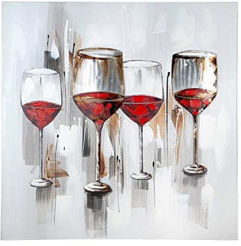 GILDE Bild XL - Weinprobe - Wein Glas - Gemälde handgemalt mit Aluminium - 100 x 100 cm