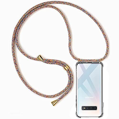 Casecool Handykette Hülle kompatibel mit Samsung Galaxy S10, Handyhülle Handy Necklace Hülle mit Band Schutzhülle Kordel zum Umhängen Transparent Weich TPU Silikon Tasche, Rainbow