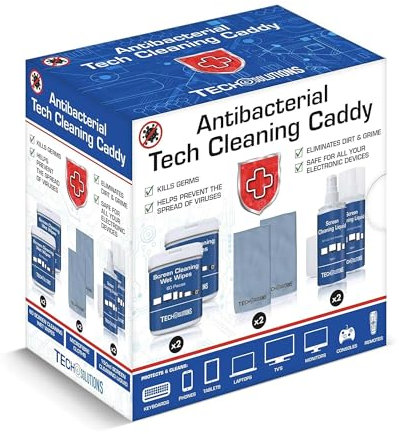 Antibacterial Tech Cleaning Kit - Protect Your Phone & Tech from Virus Transmission and Germs (Replacement, Cleaning Fluid, Wet Wipes & Micro Fibre Cloths for Tech Solutions Cleaning Kit)