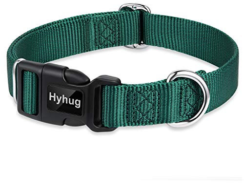 Hyhug Design Classic Basic Nylon Dog Collar, Can Install Dog Tag (Medium, Dark Green)