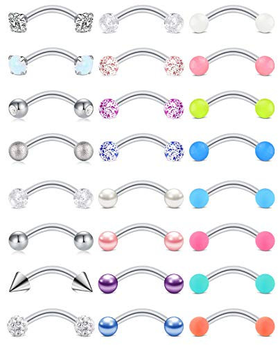 JFORYOU Augenbrauenpiercings 16G Chirurgenstahl Curved Barbell mit CZ Kugel Kristallkugel Rook Cartilage Conch Daith Knorpelpiercing Banane Piercing 9Stk
