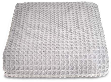 Allure Waffle Throw Blanket, 100% Cotton Luxury King Size Bedspread, 225 x 250cm (Dove Grey)