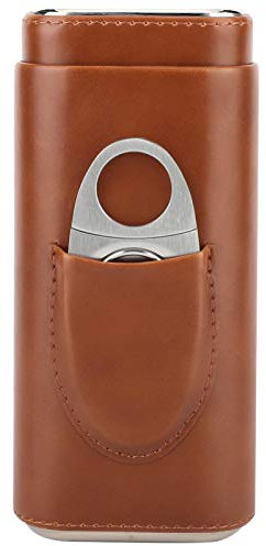 Bilinli Humidor de Puros portátil Estuche para Puros de Cuero con Forro de Madera de Cedro Estuche para Puros con Cortador (para 3 Puros)(marrón)