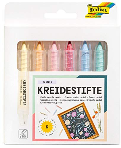folia 370619 - Kreidestifte Set Pastell, 6 Kreidemarker sortiert in 6 verschiedenen Farben, zum Malen auf Tafel, Glas, Papier und anderen glatten Oberflächen