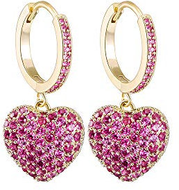 Orecchino a cerchio da donna a forma di cuore, orecchini a goccia ipoallergenici placcati in oro rosa e argento con zirconi (Rose Red, Placcato oro)