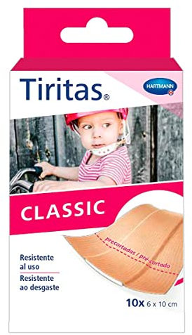 Tiritas Classic: Apósitos para Proteger Pequeñas Heridas, Anatómicas y con una alta Transpirabilidad; 6x10cm Precortadas; 10 unidades