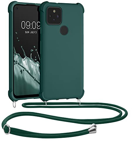 kwmobile Necklace Case kompatibel mit Google Pixel 5 Hülle - Cover mit Kordel zum Umhängen - Silikon Schutzhülle Dunkelgrün