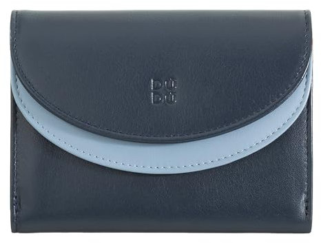 DUDU Damen-Gedldbörse Echtleder RFID mit Münzfach. Portamonnaie Farbig mit Doppelklappe Kreditkartenfach Banknotenfach Navy