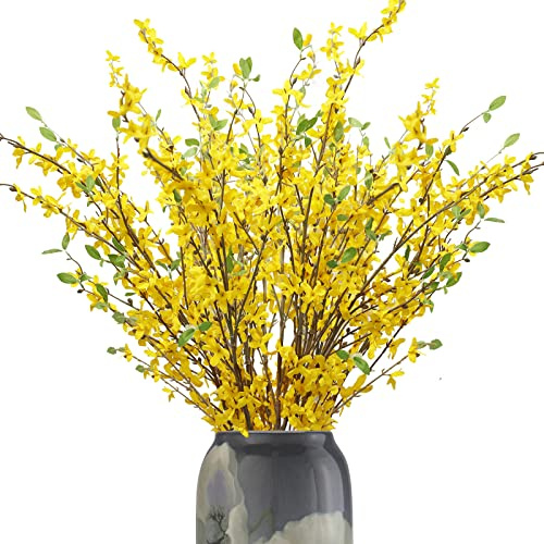 cacise Orchidee artificiali, 6 fiori finti in seta con steli lunghi, sfusi, per casa, matrimonio, ufficio, feste, feste, decorazione interna ed esterna (giallo)