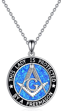 YFN Freimaurer Anhänger Halskette Sterling Silber für Männer, Freimaurer Kompass Symbol Opal Schmuck Geschenke für Frauen Männer 18+2