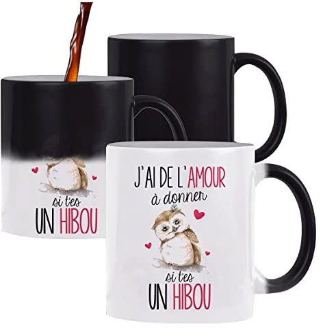 Planetee Mug magique Amour Hibou | Tasse change de couleur avec la chaleur