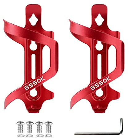 BSSOK Flaschenhalter Fahrrad Seitliche, Aluminiumlegierung, Trinkflaschenhalter Fahrrad Seitliche für Rennrad/MTB/Mountainbike Getränkehalter Fahrrad (2PCS Rot)