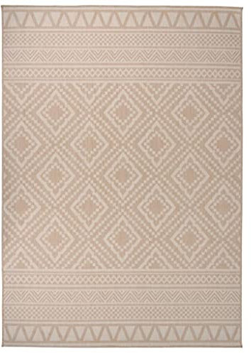 vidaXL Outdoor Teppich Flachgewebe Witterungsbeständig UV-beständig Außenteppich Balkon Terrasse Garten Swimming Pool 140x200cm Braun Gestreift
