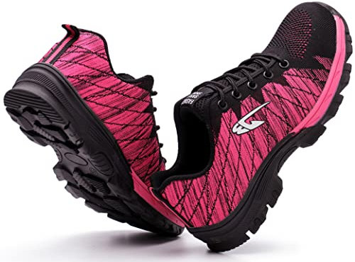 IYVW 536 Bottes de Sécurité Homme Femme Montante Chaussures de Travail avec Embout de Protection en Acier Chaussure de Securite Legere et Confortable Basket rose noir 37 EU