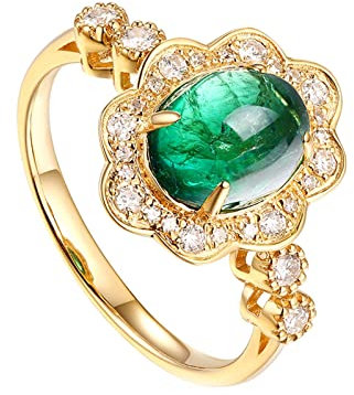 Lieson Damen Ringe Für Verlobung, Damen Ring 750 Gelbgold Vintage Blume mit Oval Smaragd 1.9ct Trauring Gold Diamant Hochzeitsringe Große 57 (18.1)