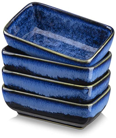 Dipschälchen Steinzeug, vancasso STERN 4 teilige rechteckige Soßenschälchen, Snack Vorspeise Schalen Set, Dessert kleine Servierschalen
