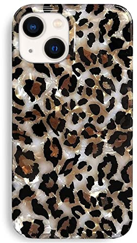 J.west Schutzhülle für iPhone 14, 15,5 cm (6,1 Zoll), funkelnd, durchscheinend, klar, Vintage Leoparden-Druck, weiches Silikon, für Mädchen und Damen, Brauner Gepard