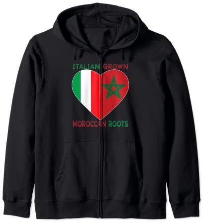 Marocco Italia Bandiera Italiano Marocchino Amore Marocco Radici Felpa con Cappuccio