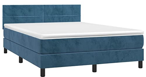 vidaXL Boxspringbett mit Matratze LED Doppelbett Polsterbett Bett Bettrahmen Lattenrost Bettgestell Hotelbett Schlafzimmerbett Dunkelblau 140x200cm Samt