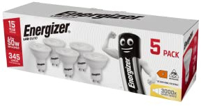 Energizer GU10 LED Bulbs Warm White 3000K Light Bulb Pack of 5 – 50W Halogen Spotlight Bulb Equivalent – 345LM Energy Saving GU10 Non Dimmable LED Bulbs