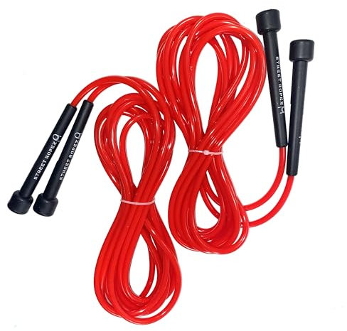 Royalty Double Dutch Springseile (Set mit 2 Stück) rot, perfekte Länge 4,2 m, verwicklungsfrei, schweres Gewicht, keine Notwendigkeit für Verdoppelung, für Anfänger und Fortgeschrittene Springer +