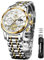 OLEVS Herrenuhren Weiß Edelstahlarmband Quarz Uhr Männer mit Römischen Zahlen Mondphase Wasserdicht Leuchtende Klassische Elegantes Armbanduhr Geschenk Sale Marken