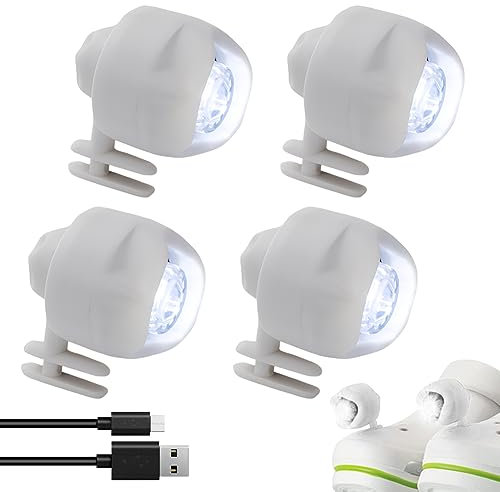 NIUAWASA 4 Pcs Scheinwerfer für Croc Wiederaufladbar Clogs Lichter IPX5 Wasserdicht 3 Modi Clogs Schuhe Scheinwerfer Dekoration für Outdoor-Hundewanderungen Camping Wandern Erwachsene Kinder (weiß)