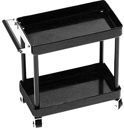 Haofy Tools Trolley Tools Cart, Rc Accessories, Mini 2‑Tier Tools Storage Trolley Mobile Workshop Garage Repair Rc Accessories For 1/8 1/10 1/12 1/16 Scale Model Large Size (Black)