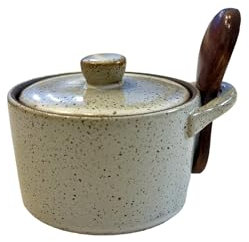 BLAKE 'N' GREY Handcrafted Speckled Ceramic Salt Cellar with Wooden Spoon – Vintage-Inspired Kitchen Storage, Rustic Spice Jar, Artisan Salt Keeper