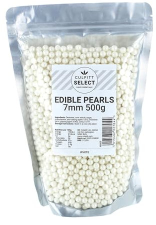 Culpitt Select Edible Pearls | White 7mm Beads, Cake Sprinkle Decorations For Cakes, Cupcakes, Cookies, Ice Cream, and Desserts | 500g