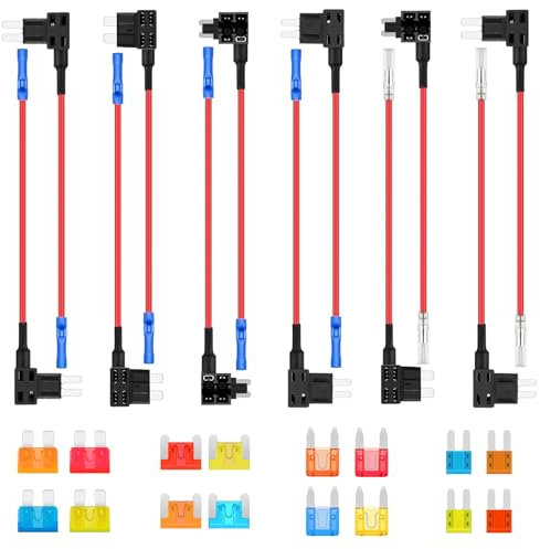 ALLECIN Stromdieb KFZ Sicherung Adapter Set Mini Micro Micro2 Standard Flachsicherungsadapter Piggyback 12V Stecksicherung Verteiler Add A Circuit mit Autosicherungen 5A 10A 15A 20A für Auto