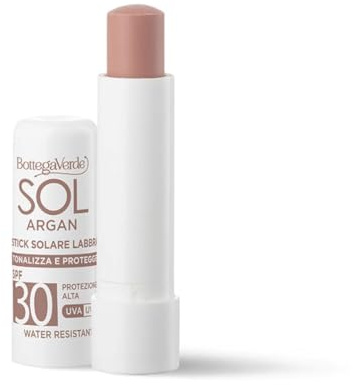 Bottega Verde - SOL Argan, Stick Labbra Solare, SPF 30, 5ml | Protegge e Tonalizza, con Olio di Argan e Vitamina E, Resistente all'Acqua, Colore Rosa