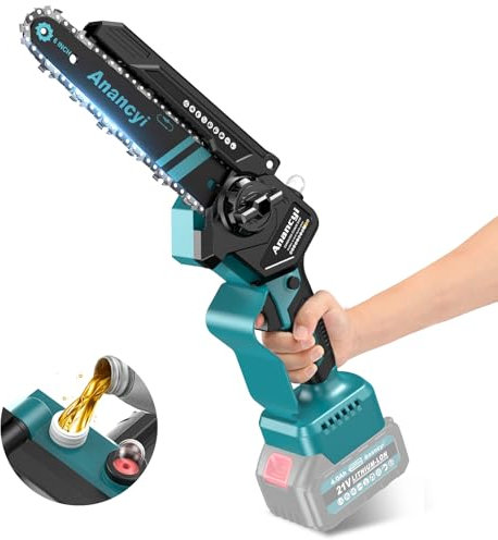 Anancyi Mini motosega da 6 pollici, senza spazzole con lubrificazione migliorata, compatibile con batteria Makita da 18 V, sega a catena per cesoie da giardino, taglio legno (senza batteria e