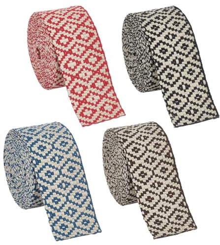 BENECREAT 7.3M 4 Farben Rauten-Jacquardbänder, 38mm Breites Flaches Jacquard-Gurtband Aus Polycotton, Zum Basteln, Nähen, Gewebtes Band Für Kleidung, Taschengriffe