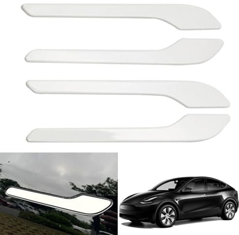 OUBUVO Metallic White Door Handle Wrap for Tesla Model 3/Y,Door Handle Cover Scratch Resistant Protector Tesla Accessories,4PCS