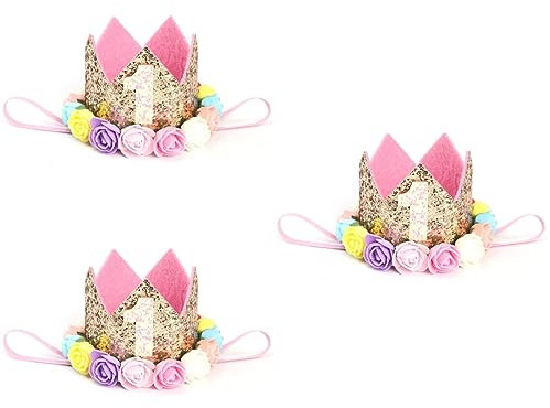 UPKOCH 3St Stirnbänder für Babys Haarschmuck für Kinder Haargummis für Kinder Baby-Haargummi Haarschmuck für Babys Stirnband Baby-Geburtstagskrone Babykrone Rosen Kopfbedeckung Kleinkind
