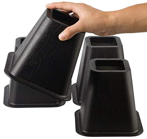 MOVEONSTEP Bed Risers 6 Inch Heavy Duty Furniture Risers Set of 4 Black Non-slip Riser