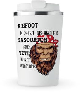 MAXIKIWI - Taza aislada de acero inoxidable de doble pared, a prueba de fugas, vaso de viaje para café o té con tapa, mantiene las bebidas calientes y frías, divertida broma de Sasquatch Yeti de