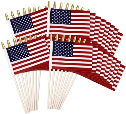 Paquete de 16 banderas pequeñas de mano estadounidenses de Estados Unidos, banderas de Estados Unidos en palo para decoración patriótica, Día de los Caídos, Día de la Independencia, decoración del 4