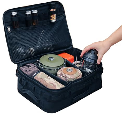 Unletters Camping-Kochgeschirr-Tasche, tragbar, wasserdicht, für Herd, Tankbeutel, Outdoor, Picknick, Geschirr, Organizer für Campinggeschirr, Organizer-Tasche, Schwarz