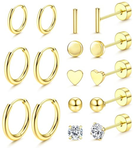 Dochais 8 Paar Ohrringe Gold Set für Damen Chirurgenstahl Creolen Ohrstecker Gold Piercing Ohr Helix Knorpel Medizinische Ohrstecker Huggie Creolen Hypoallergene Siber Ohrringe Mehrfache Piercings