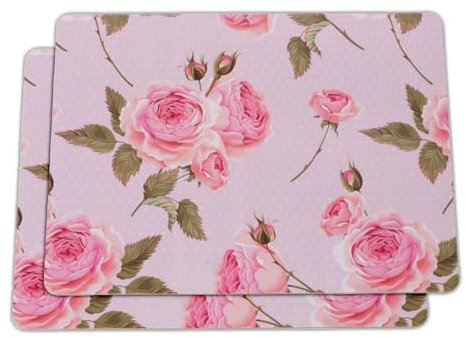 Seaside No.64 - Platzset mit Korkunterseite - Verschiedene Designs - Pflegeleichte Alternative zu Tischdecken - Eyecatcher für deinen Esstisch (2er-Set Florales Design rosa)