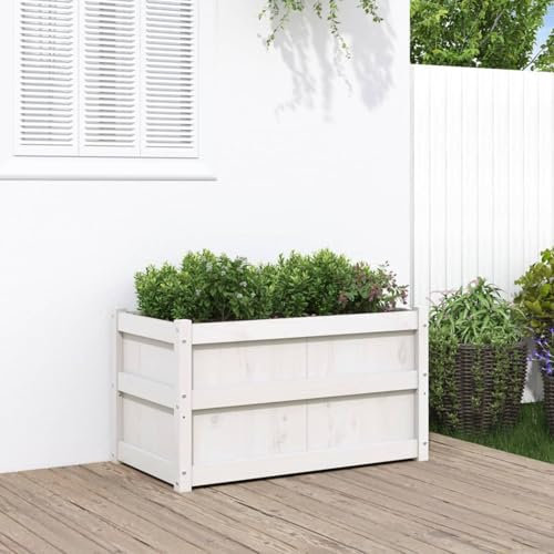 JUDYY Jardinière d'extérieur Blanc 90x50x50 cm Bois de pin Massif,Jardiniere sur Pieds,Bac avec Treillis,Jardiniere Terrasse