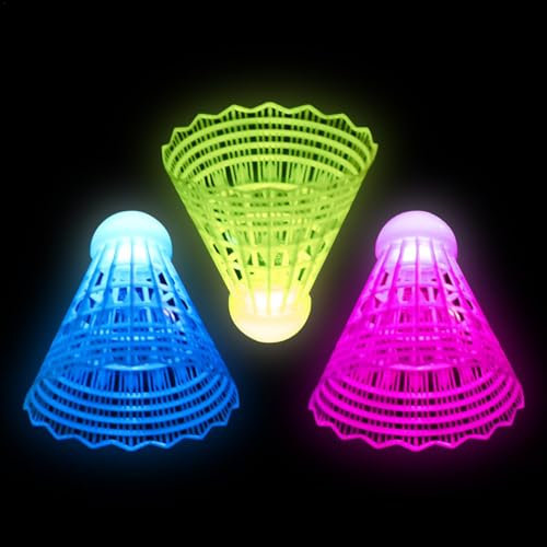 LED Badminton-Federbälle 3er Pack, Leuchtende Badminton-Federbälle Mit Hoher Elastizität, Winddicht Und Langlebig Für Drinnen Und Draußen Bei Nacht, Leuchtende Kunststoff-Federbälle Tägliches Training
