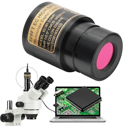 SWIFT EC5R - Microscopio digitale da 5,0 megapixel per fotografia a colori e video, supporto oculare, porta USB 2.0, compatibile con Windows e Mac