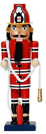 Kuntesetty Weihnachtsfigur, Feuerwehrmann, Nussknacker-Statue, Kunstwerk, Geschenk, Heimdekoration, Holzskulptur für die Einweihungsparty, Bücherregal,