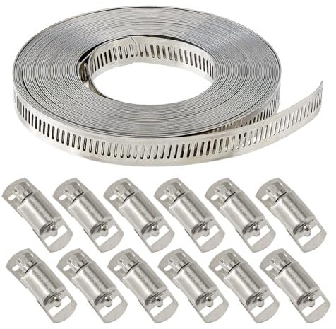 SUPERFINDINGS Morsetti A Fascetta in Acciaio Inossidabile Kit Fai da Te 32.8 ft Strisce Metalliche con Fori e 12 Morsetti Regolabili A Vite per Tubi, Condotti e Linee di Carburante