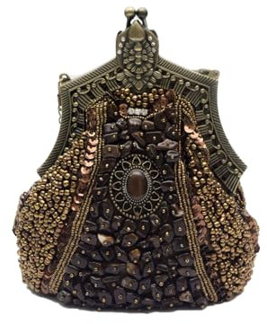 CORIOS Vintage 1920s Abendtasche Damen Floral Clutch Tasche Handgemachte Perle Handtasche Elegante Schultertasche Kette Umhängetasche Klein Tasche für Hochzeit Abschlussball Bankett-Party Kaffee