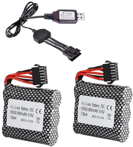Yangers 2 Pack 9.6v 800mah Li-ion Battery RC Rechargeable Batteries 20C SM-6P Plug Connector with USB Charger Set for RC Car off road Truck Jumper Vehicle Drift Monster Toys